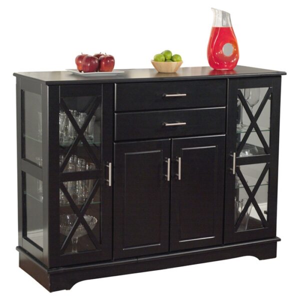 Black Wood Buffet Dining-room Sideboard with Glass Doors - Image 3