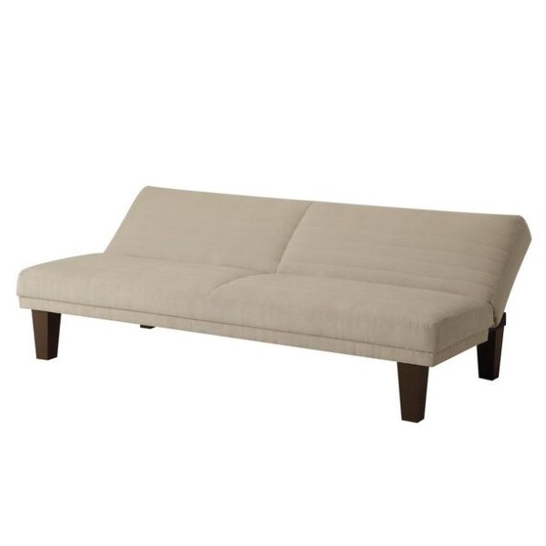 Tan Modern Upholstered Microfiber Adjustable Futon Sleeper Sofa - Image 2