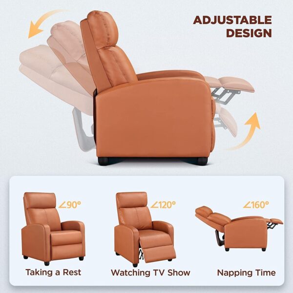 Brown High-Density Faux Leather Push Back Recliner Chair - Image 3