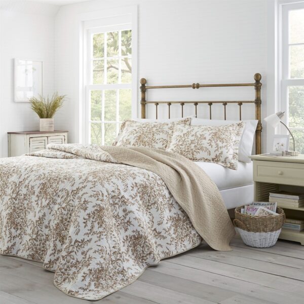 Full/Queen 3 Piece Bed-in-a-Bag Bohemian Tan Beige Floral Cotton Quilt Set - Image 3