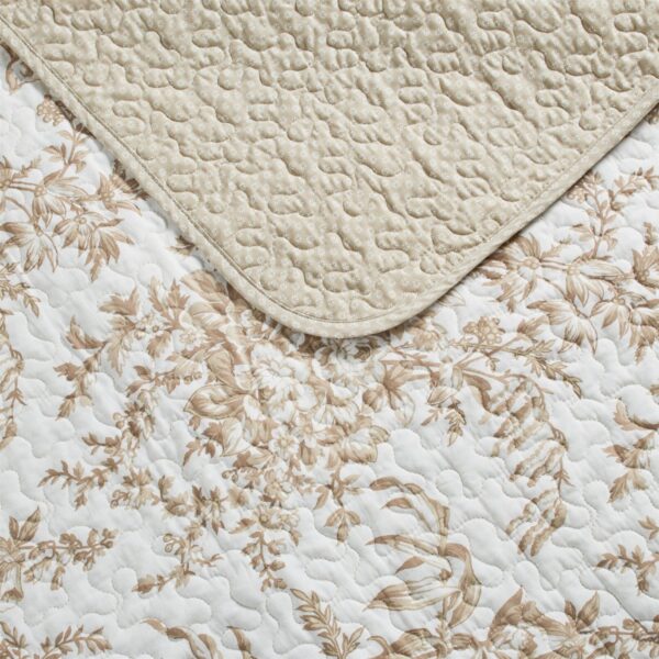 Full/Queen 3 Piece Bed-in-a-Bag Bohemian Tan Beige Floral Cotton Quilt Set - Image 5