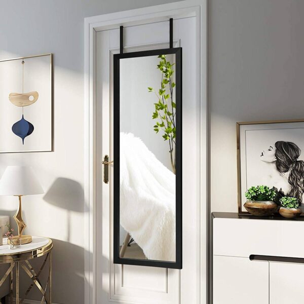 Black Full Length Bedroom Mirror with Over the Door or Wall Mounted Design - Image 2
