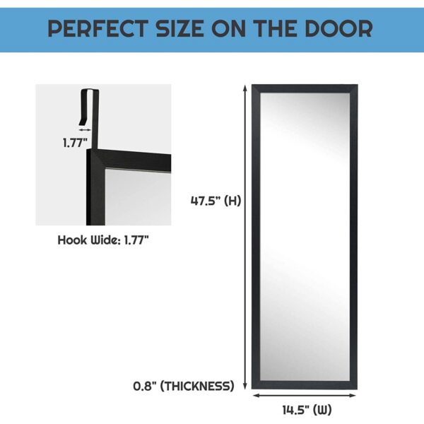 Black Full Length Bedroom Mirror with Over the Door or Wall Mounted Design - Image 4