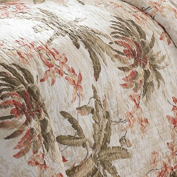 King Cotton Coastal Palm Tree Floral 3 Piece Reversible Quilt Set - Image 3
