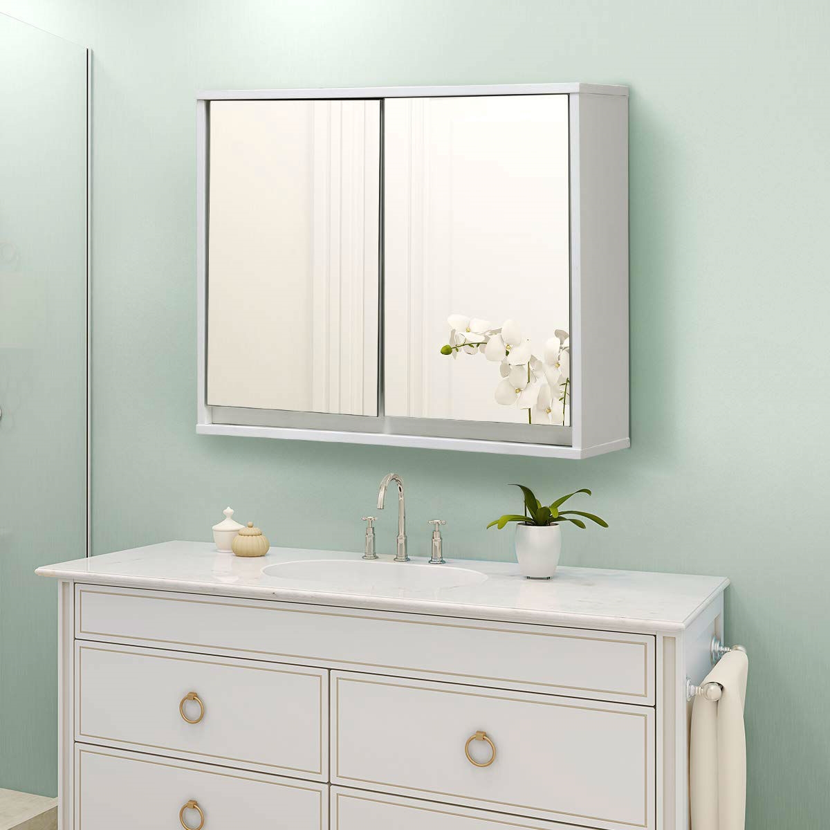 Modern 22 x 18 inch Bathroom Wall Mirror Medicine Cabinet - Image 3