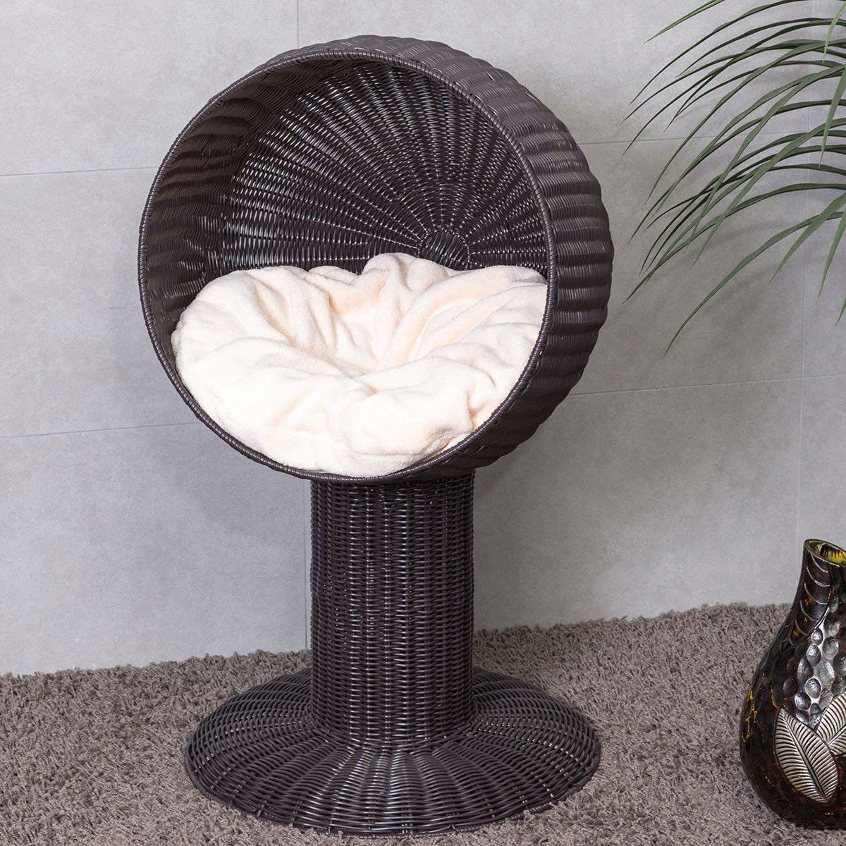 Elevated Wicker Rattan Cat Bed with Machine Washable Cushion - Image 3