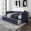 Navy Blue Linen Upholstered Daybed with Pull-Out Storage Drawers - Image 3