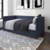 Navy Blue Linen Upholstered Daybed with Pull-Out Storage Drawers - Image 4