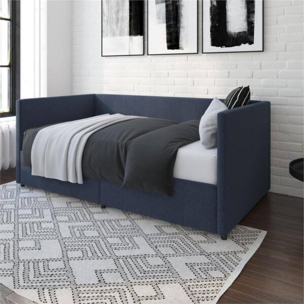 Navy Blue Linen Upholstered Daybed with Pull-Out Storage Drawers - Image 4