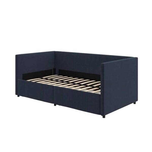 Navy Blue Linen Upholstered Daybed with Pull-Out Storage Drawers - Image 5