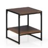 Modern Metal Frame End Table Nightstand Side Table with Brown Wood Top - Image 2