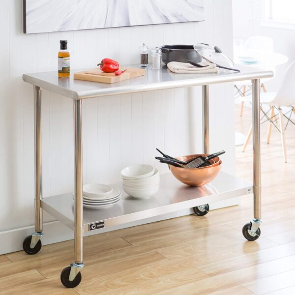 Stainless Steel 2-ft Kitchen Island Cart Prep Table with Casters - Image 4
