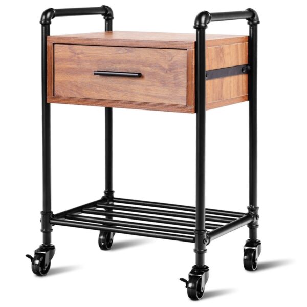 Heavy Duty Steel Frame 1-Drawer End Table Nightstand Side Table on Wheels - Image 3