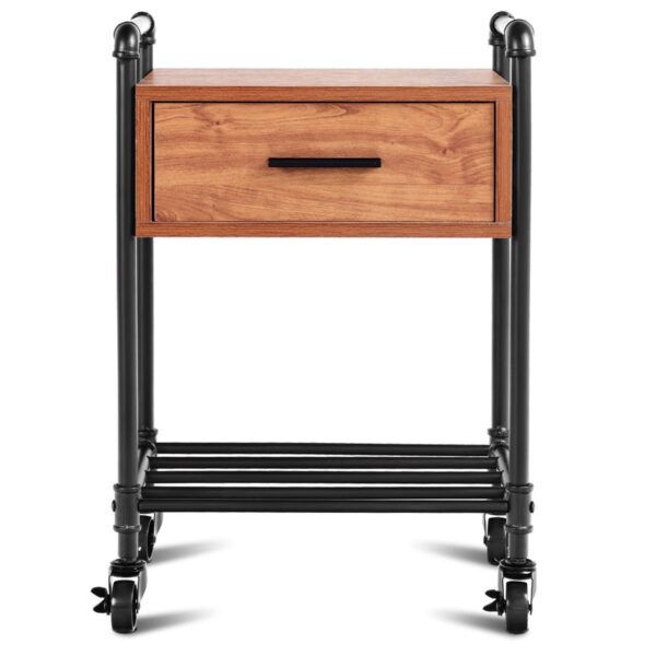 Heavy Duty Steel Frame 1-Drawer End Table Nightstand Side Table on Wheels - Image 4