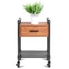 Heavy Duty Steel Frame 1-Drawer End Table Nightstand Side Table on Wheels - Image 5