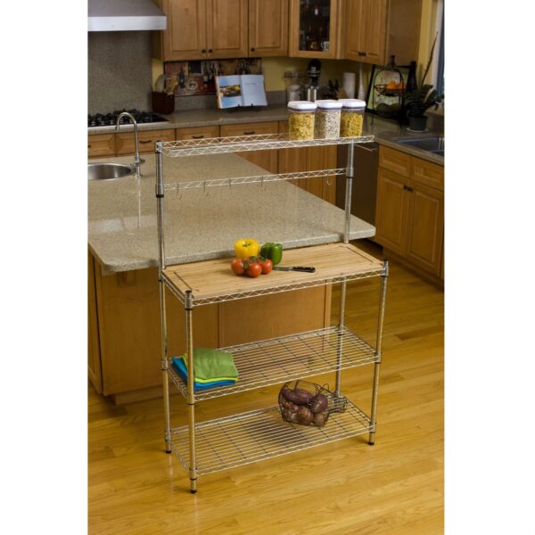 Metal Bakers Rack with Hanging Bar and Bamboo Cutting Board - Image 2