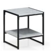 Modern Metal Frame End Table Nightstand with Faux Stone Top and Bottom Shelf - Image 2