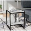 Modern Metal Frame End Table Nightstand with Faux Stone Top and Bottom Shelf - Image 3