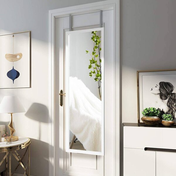 White Full Length Bedroom Mirror with Over the Door or Wall Mounted Design - Image 2