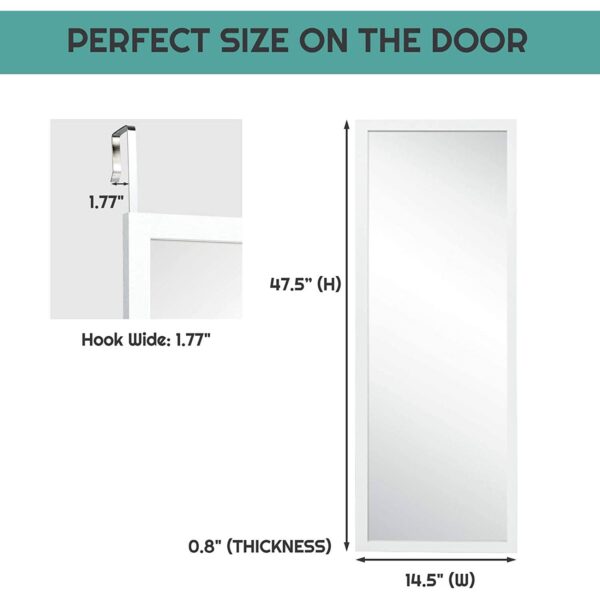 White Full Length Bedroom Mirror with Over the Door or Wall Mounted Design - Image 4