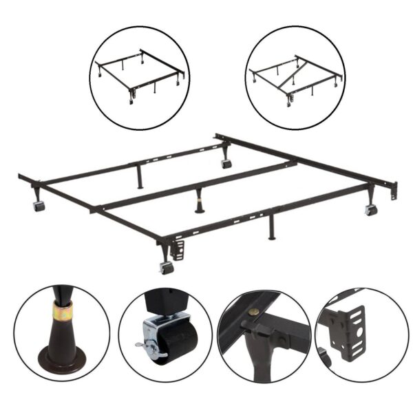 Twin, Full, Queen Sturdy Black Metal Adjustable Bed Frame w/Headboard Brackets - Image 2