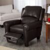 Top Grain Leather Upholstered Wingback Recliner Club Chair in Chocolate Brown - Image 2