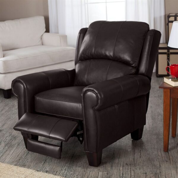 Top Grain Leather Upholstered Wingback Recliner Club Chair in Chocolate Brown - Image 2