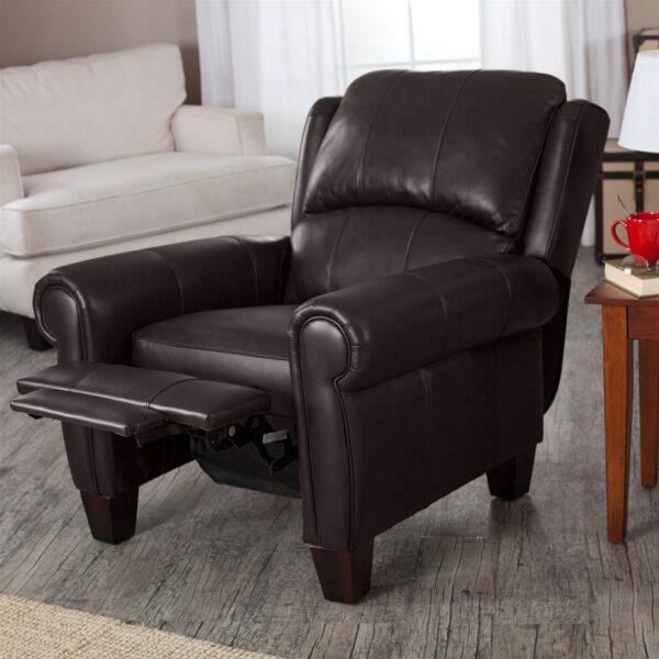 Top Grain Leather Upholstered Wingback Recliner Club Chair in Chocolate Brown - Image 3