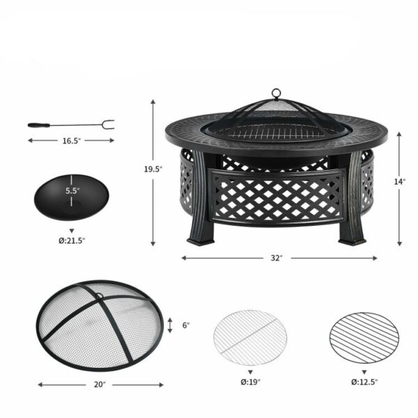 Rustic Steel Outdoor Fire Pit with BBQ Grill with Poker and Mesh Cover - Image 4