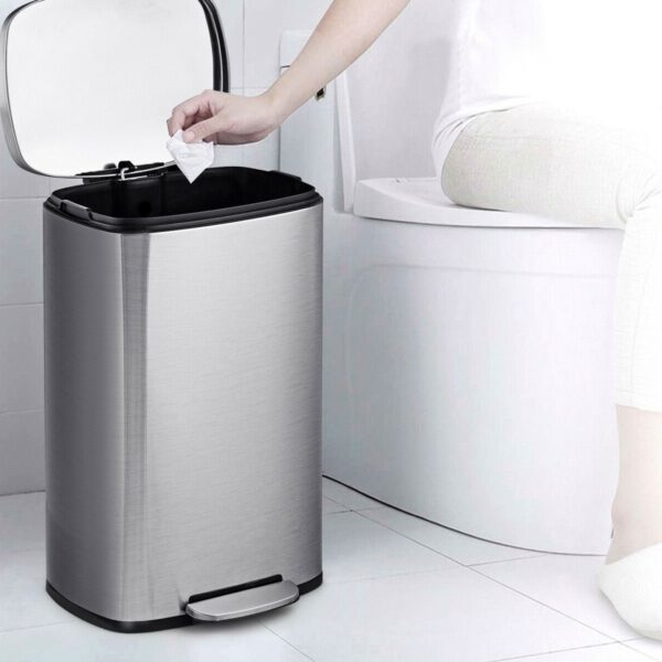 13-Gallon Modern Stainless Steel Kitchen Trash Can with Foot Step Pedal Design - Image 3