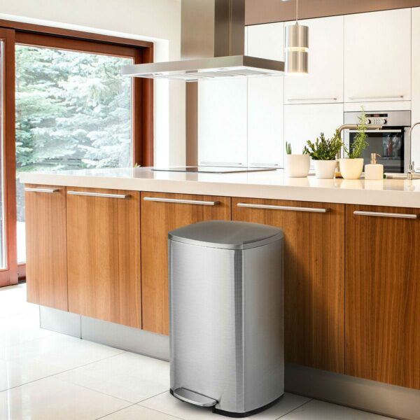 13-Gallon Modern Stainless Steel Kitchen Trash Can with Foot Step Pedal Design - Image 4
