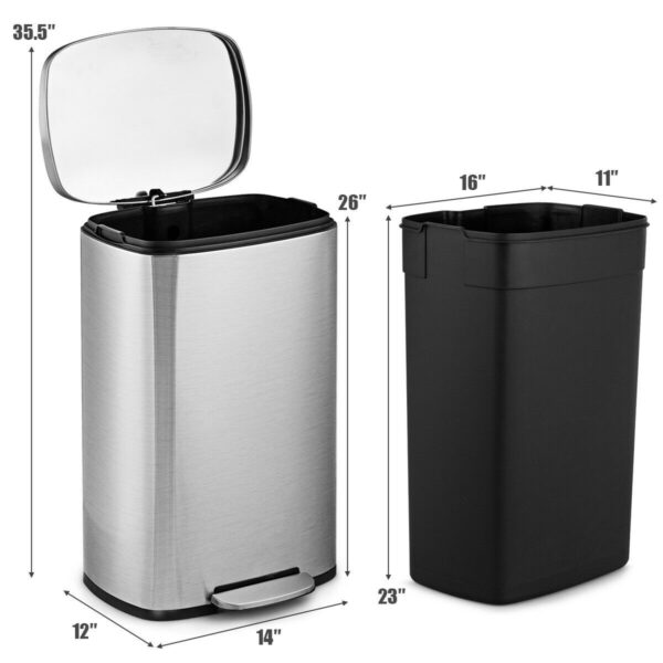 13-Gallon Modern Stainless Steel Kitchen Trash Can with Foot Step Pedal Design - Image 5