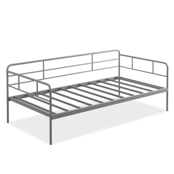 Twin size Modern Grey Metal Daybed Frame with Sturdy Steel Support Slats - Image 3