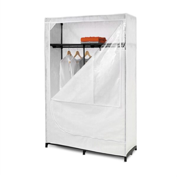 46-inch White Portable Closet Clothes Organizer Wardrobe - Image 2
