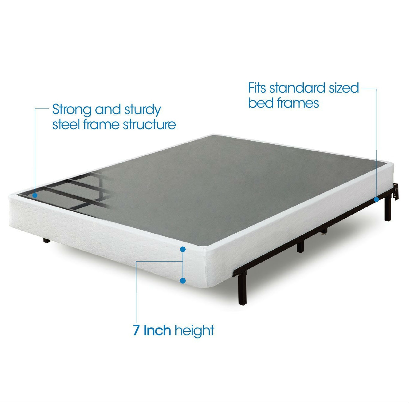 Twin size Steel Frame Box Spring Mattress Foundation with Zippered Cover - Image 2