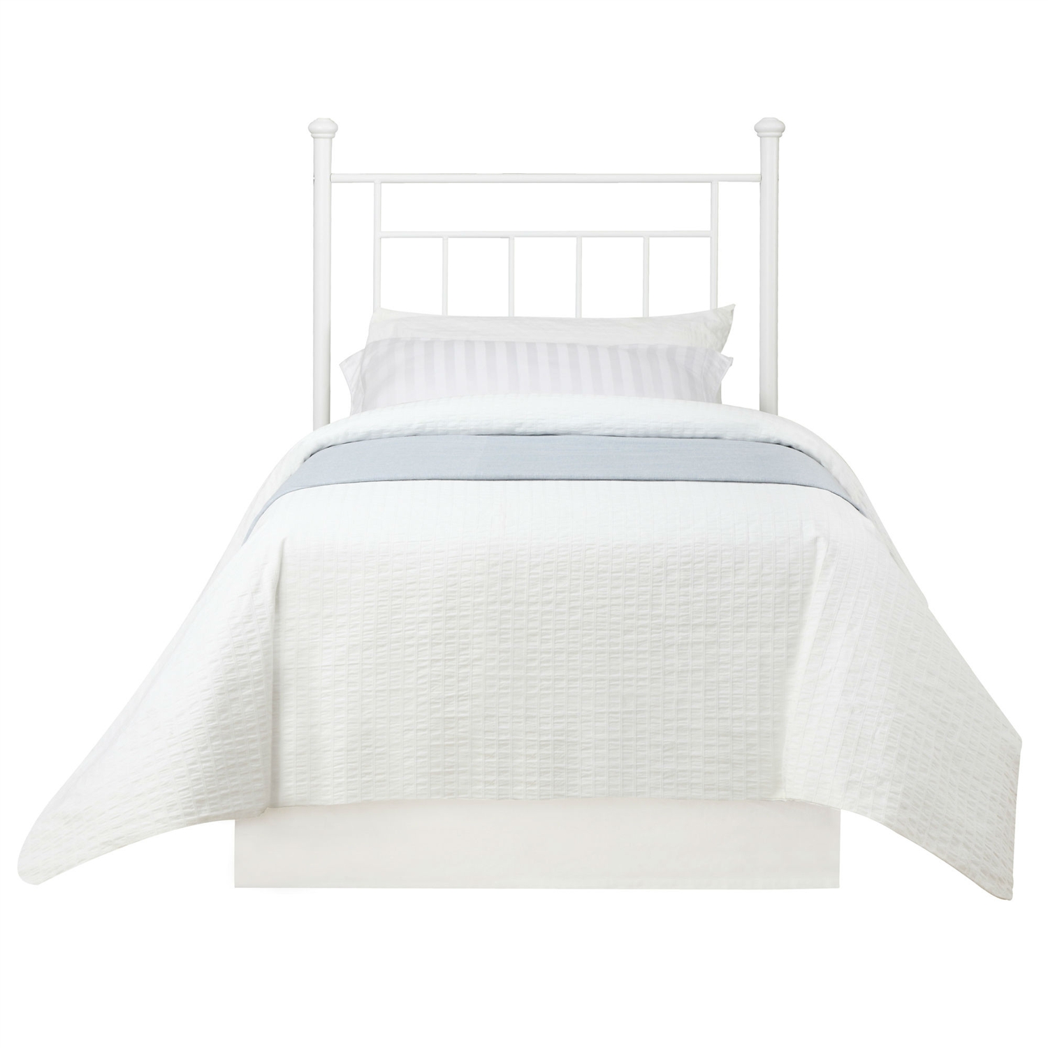 Twin size White Metal Headboard with Simple Lines and Decorative Finals - Image 3