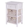 White Wooden 1-Drawer End Table Nightstand with 2 Baskets