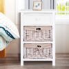 White Wooden 1-Drawer End Table Nightstand with 2 Baskets - Image 2