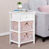 White Wooden 1-Drawer End Table Nightstand with 2 Baskets - Image 5