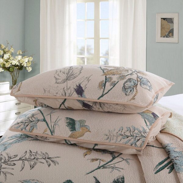Full size 3-Piece 100-Percent Cotton Quilt Bedspread Set with Floral Birds Pattern - Image 4
