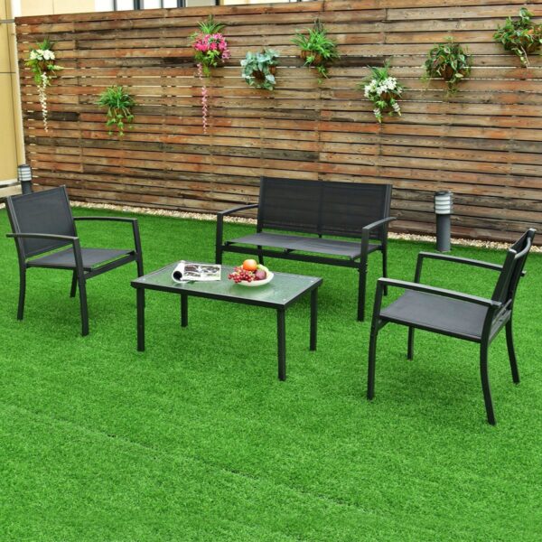 Modern 4-Piece Outdoor Patio Furniture Set with Sling Chairs and Coffee Table - Image 3