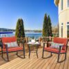 Outdoor 3-Piece Rattan Rocking Chairs and Table Set with Red Cushions - Image 3