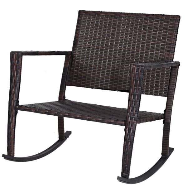 Outdoor 3-Piece Rattan Rocking Chairs and Table Set with Red Cushions - Image 4