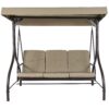 Tan 3-Seat Outdoor Porch Deck Patio Canopy Swing with Cushions - Image 2
