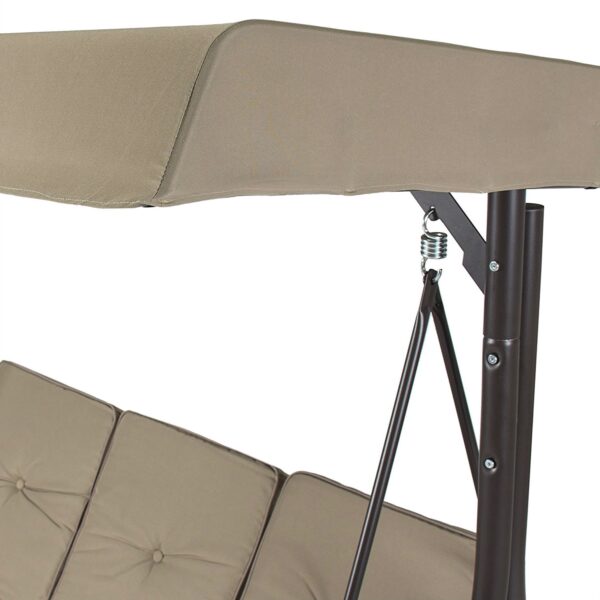 Tan 3-Seat Outdoor Porch Deck Patio Canopy Swing with Cushions - Image 4