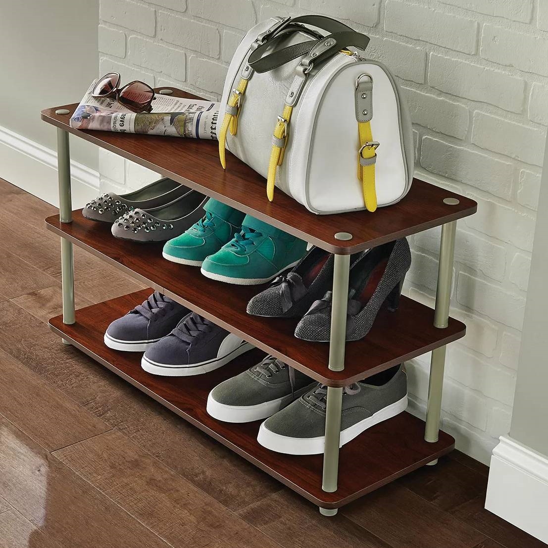Dark Cherry 3-Shelf Modern Shoe Rack - Holds up to 12 Pair of Shoes - Image 3