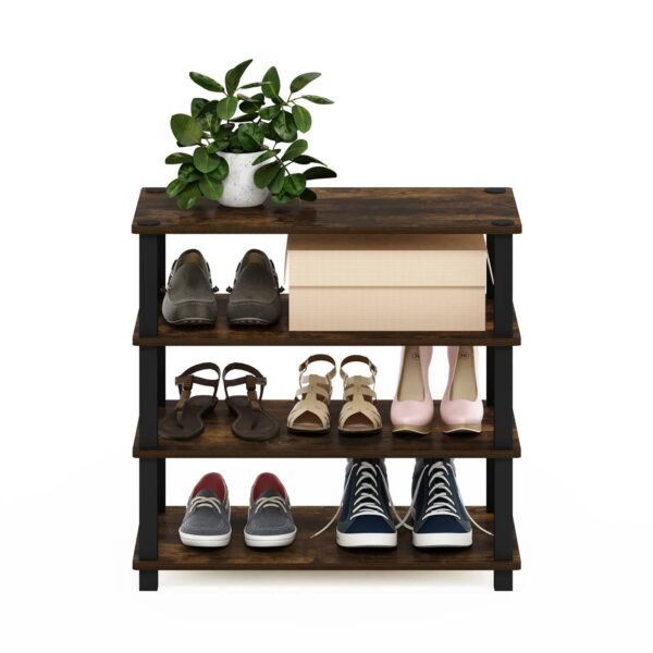 Stackable 4-Shelf Black Brown Wood Shoe Rack - Holds up to 12 Pair of Shoes - Image 2