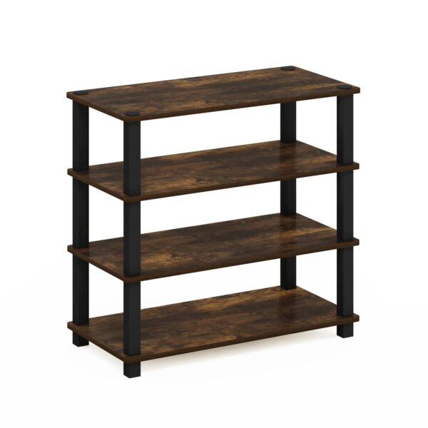 Stackable 4-Shelf Black Brown Wood Shoe Rack - Holds up to 12 Pair of Shoes - Image 3