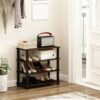 Stackable 4-Shelf Black Brown Wood Shoe Rack - Holds up to 12 Pair of Shoes - Image 5