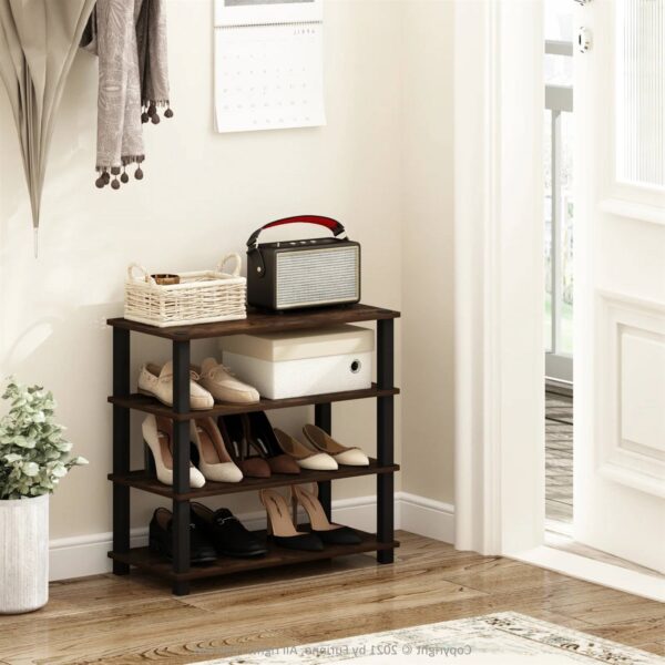 Stackable 4-Shelf Black Brown Wood Shoe Rack - Holds up to 12 Pair of Shoes - Image 5